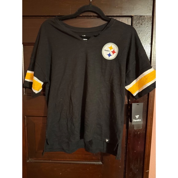 Fanatics Tops - Fanatics Pittsburgh Steelers NFL T-Shirt Black Slub V-Neck Varsity Stripe Small